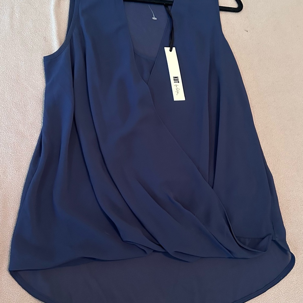 Kut from the Kloth Blue Asymmetrical Wrap Blouse